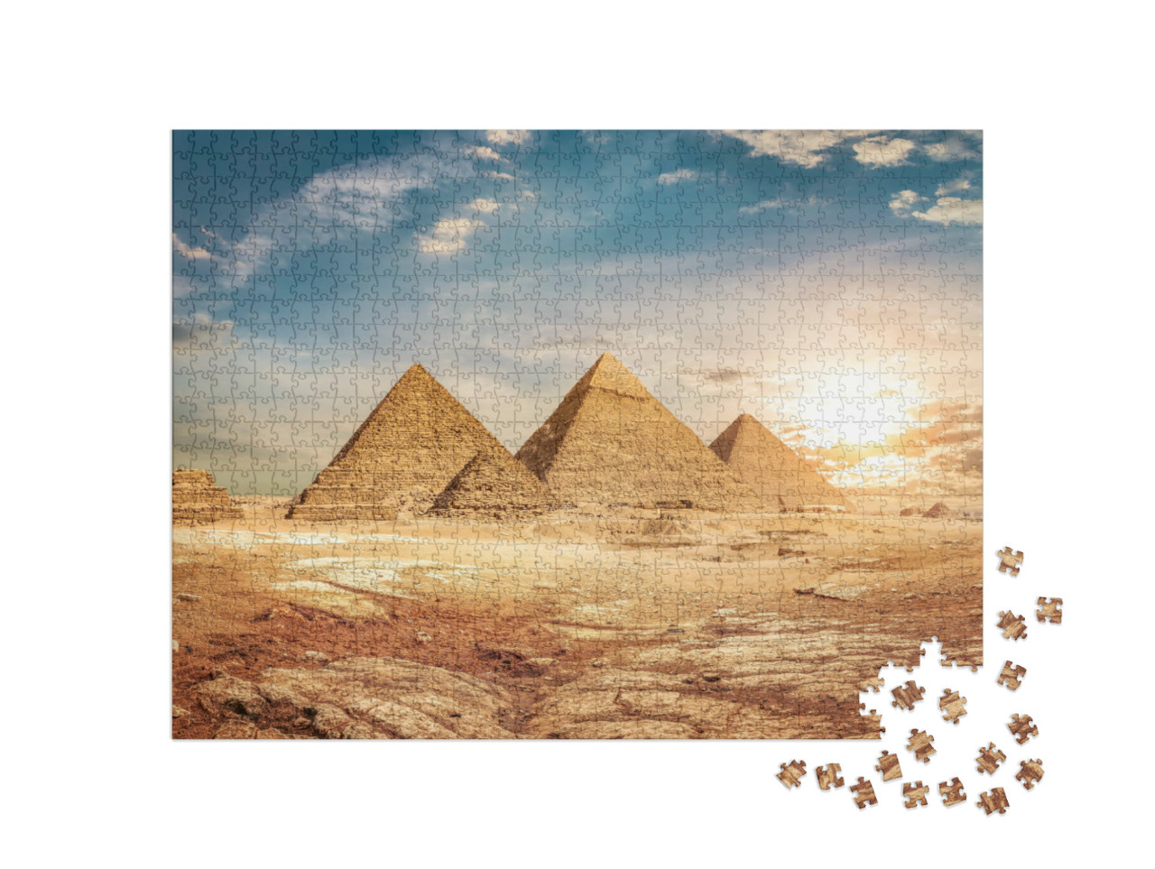 Puzzel 1000 stukjes „Egyptische piramides met zandwoestijn en lucht“
