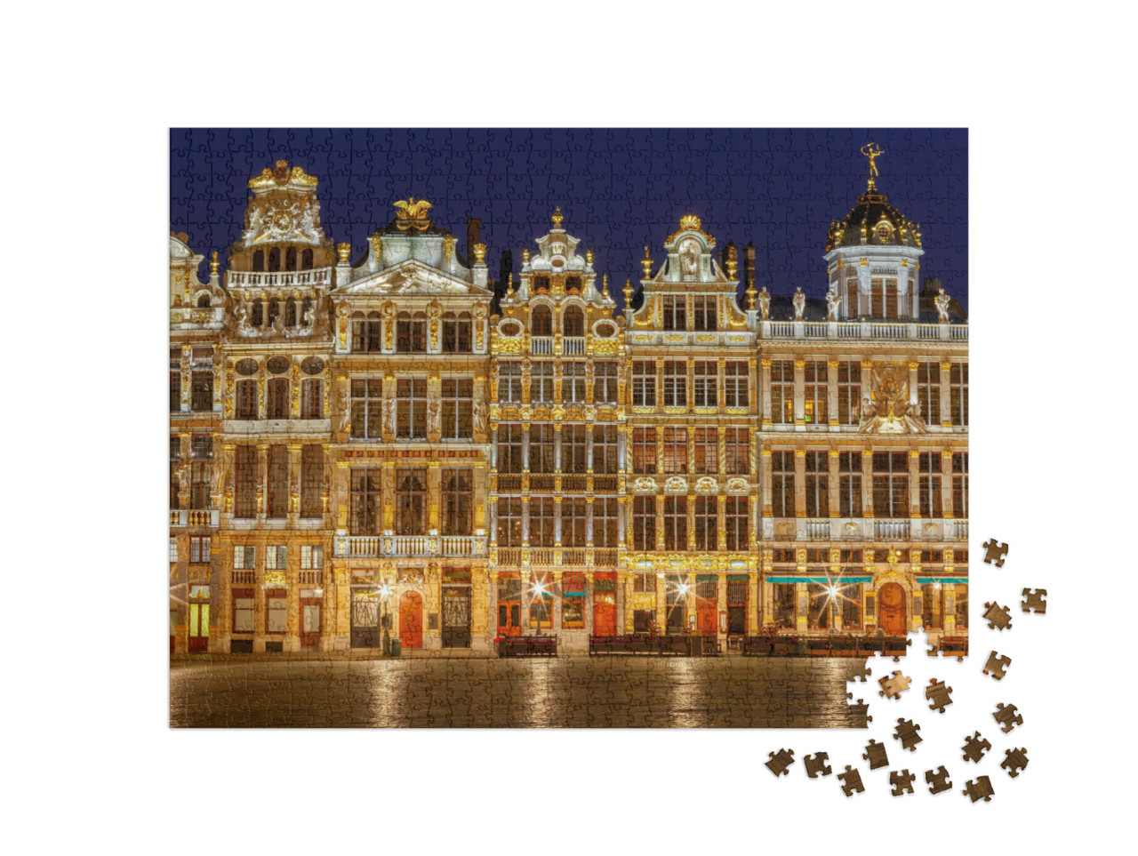 Puzzel 1000 stukjes „Grote Markt in Brussel bij nacht“