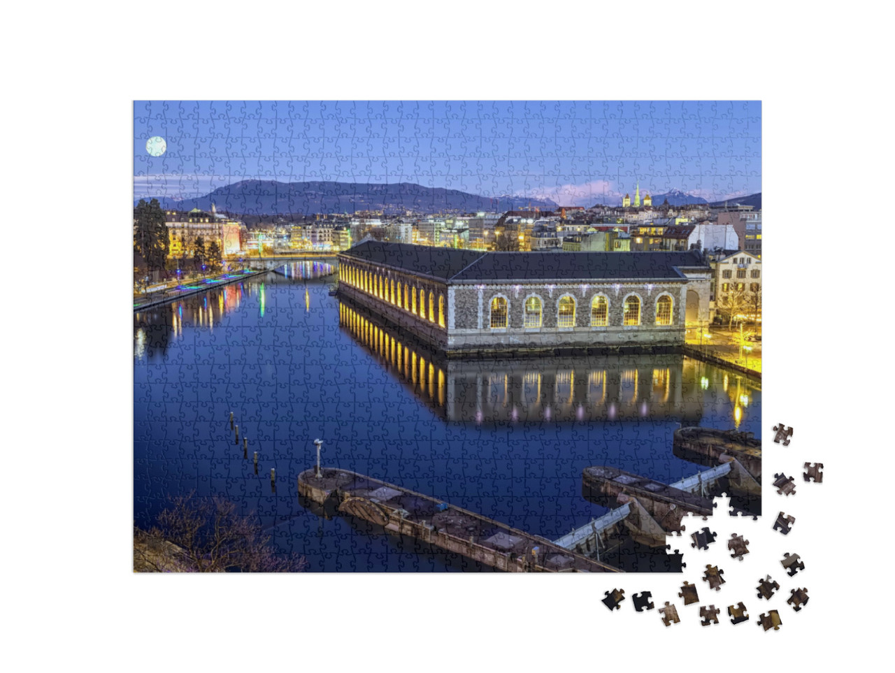 Puzzel 1000 stukjes „Genève in de avond, Zwitserland“