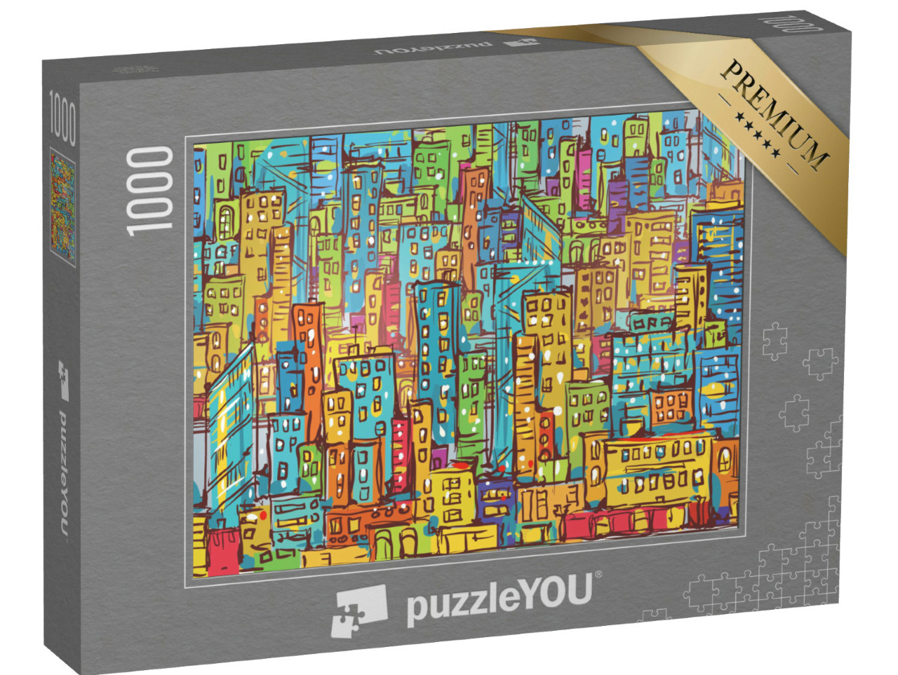 Puzzel 1000 stukjes „Vectorillustratie: Een kleurrijk stadslandschap“