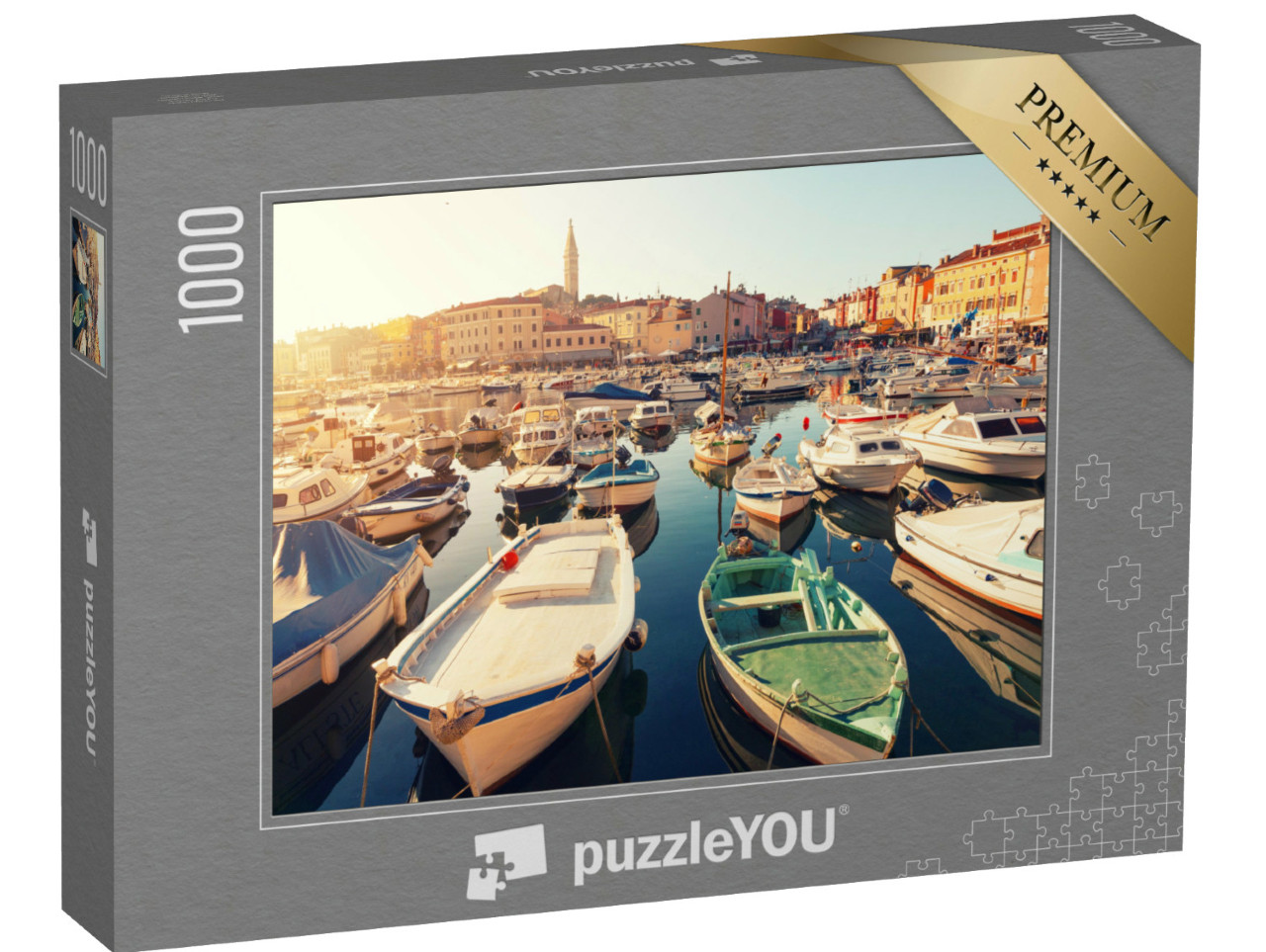 Puzzel 1000 stukjes „Middeleeuwse stad Rovinj bij zonsondergang, Kroatië“