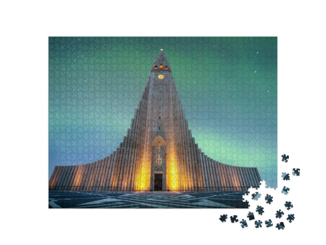 Puzzel 1000 stukjes „Grootste kerk van IJsland: Hallgrímskirkja in Reykjavík“