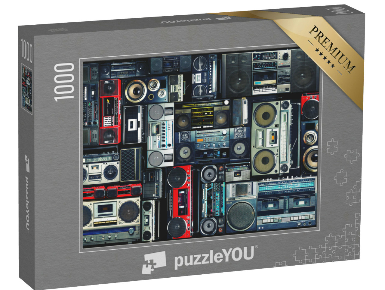 Puzzel 1000 stukjes „Vintage muur vol radioboomboxen uit de jaren 80“