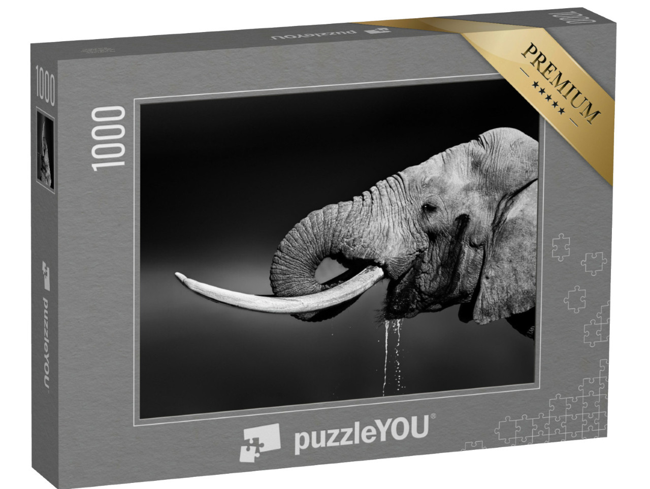 Puzzel 1000 stukjes „Stierolifant drinkt water, zwart-wit“