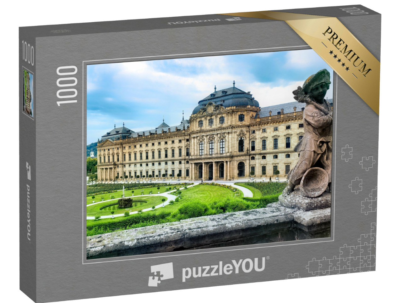 Puzzel 1000 stukjes „Standbeeld in de tuin van de Residentie Würzburg“