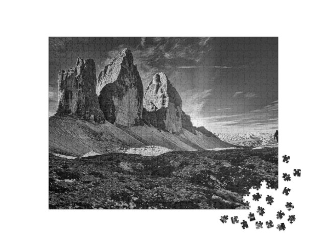 Puzzel 1000 stukjes „Drie pieken, Sesto Dolomieten, zwart-wit“
