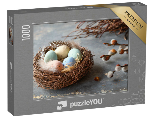 Puzzel 1000 stukjes „Pastelkleurige paaseieren in het paasnest“