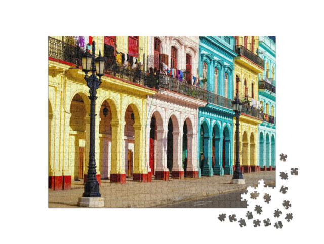 Puzzel 1000 stukjes „Kleurrijke koloniale gebouwen in Oud Havana“