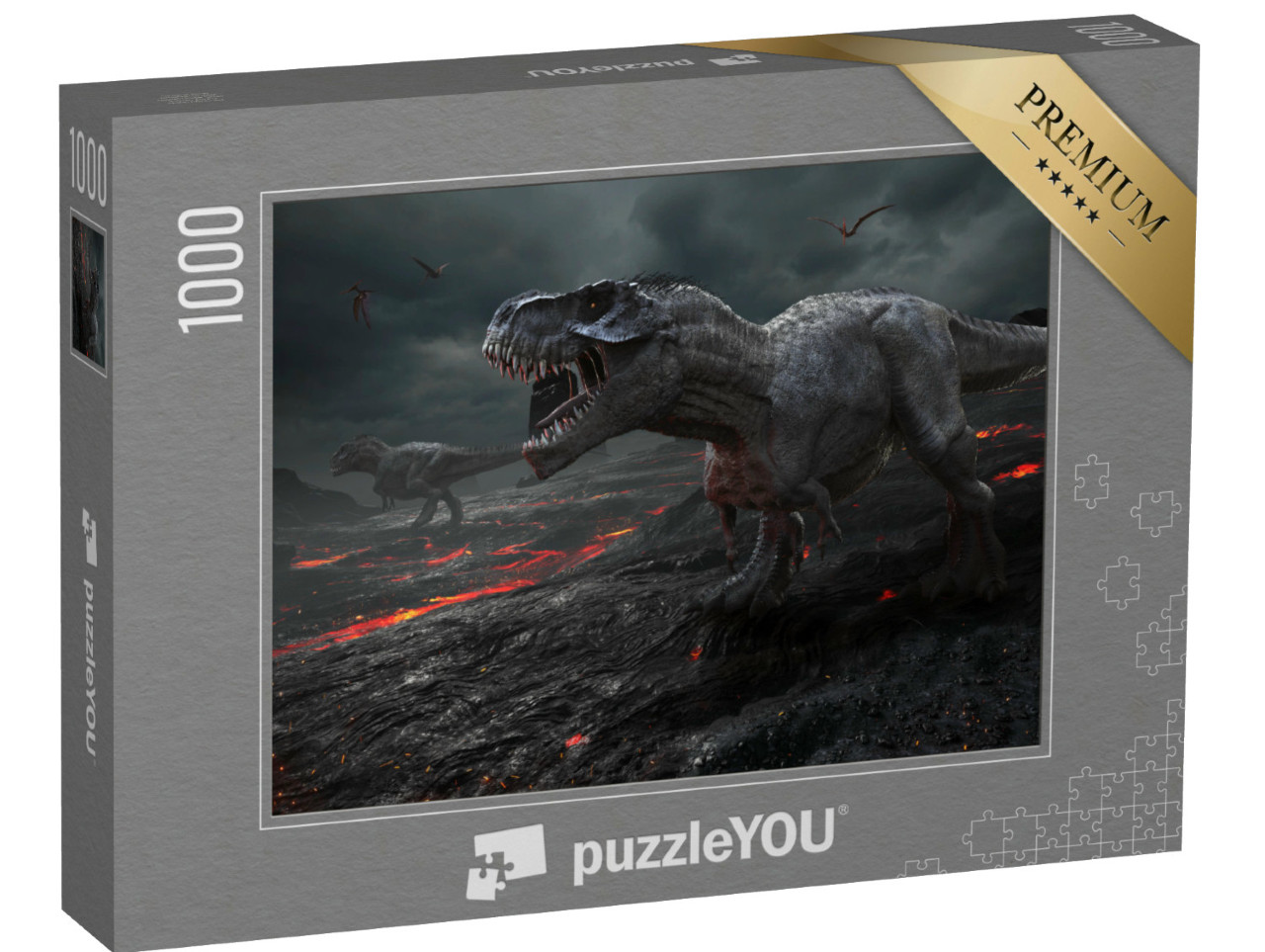 Puzzel 1000 stukjes „Dinosaurus met lavalandschap“