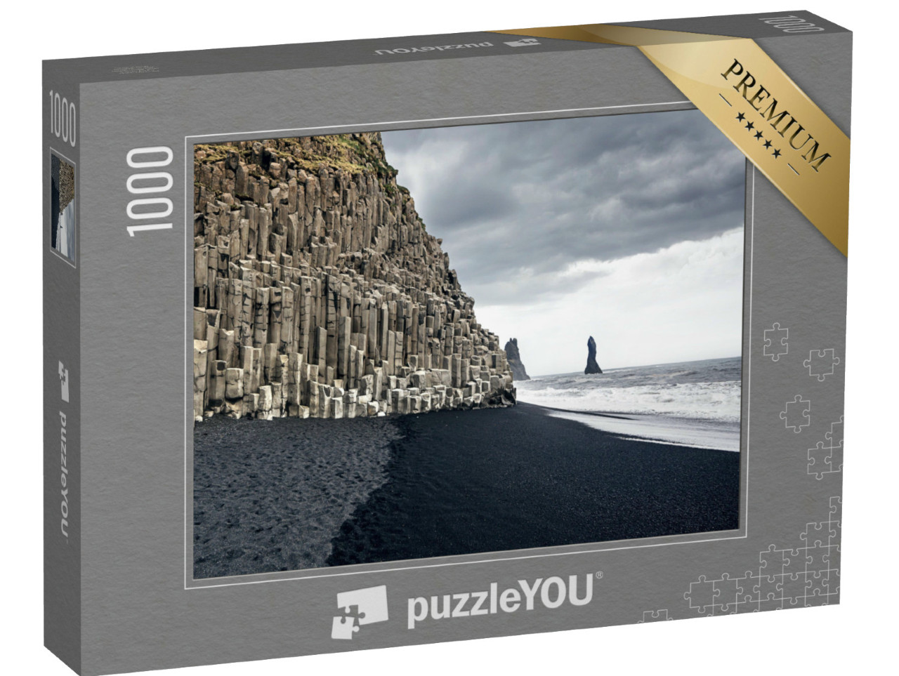 Puzzel 1000 stukjes „Het zwarte zandstrand van Reynisfjara en de berg Reynisfjall, IJsland“