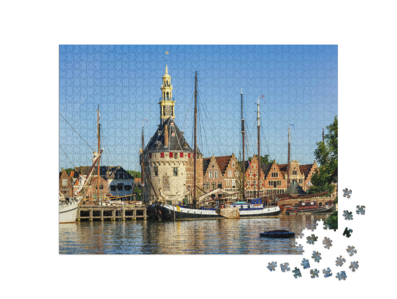 Puzzel 1000 stukjes „Historische Hoofdtoren in de haven van Hoorn, Noord-Holland“