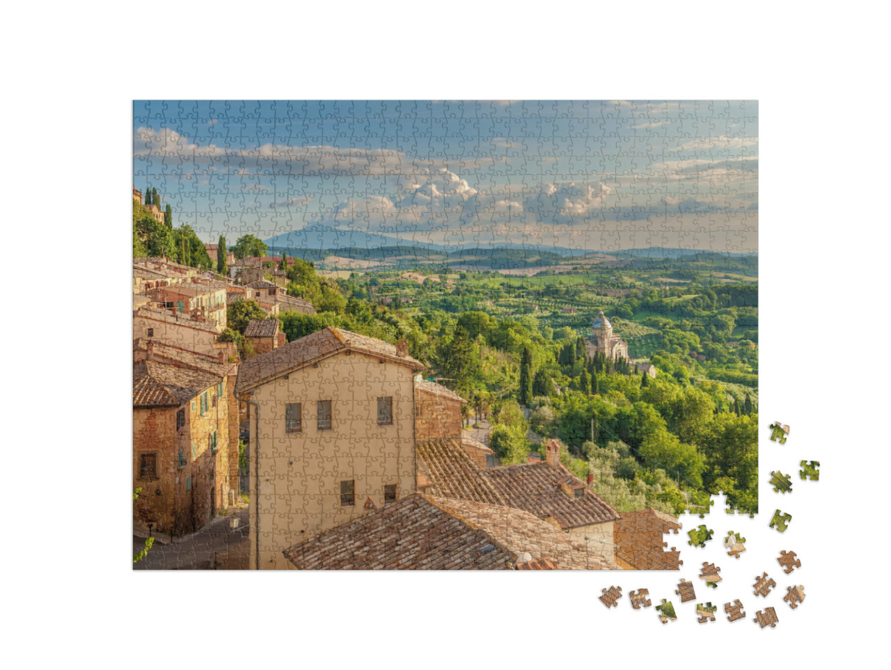 Puzzel 1000 stukjes „Uitzicht vanaf Montepulciano over Toscane, Italië“