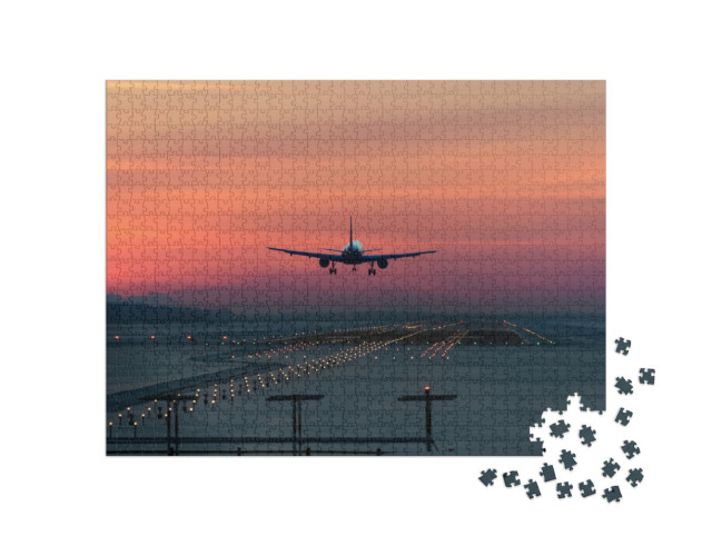 Puzzel 1000 stukjes „Vliegtuigen naderen in de vroege ochtend“