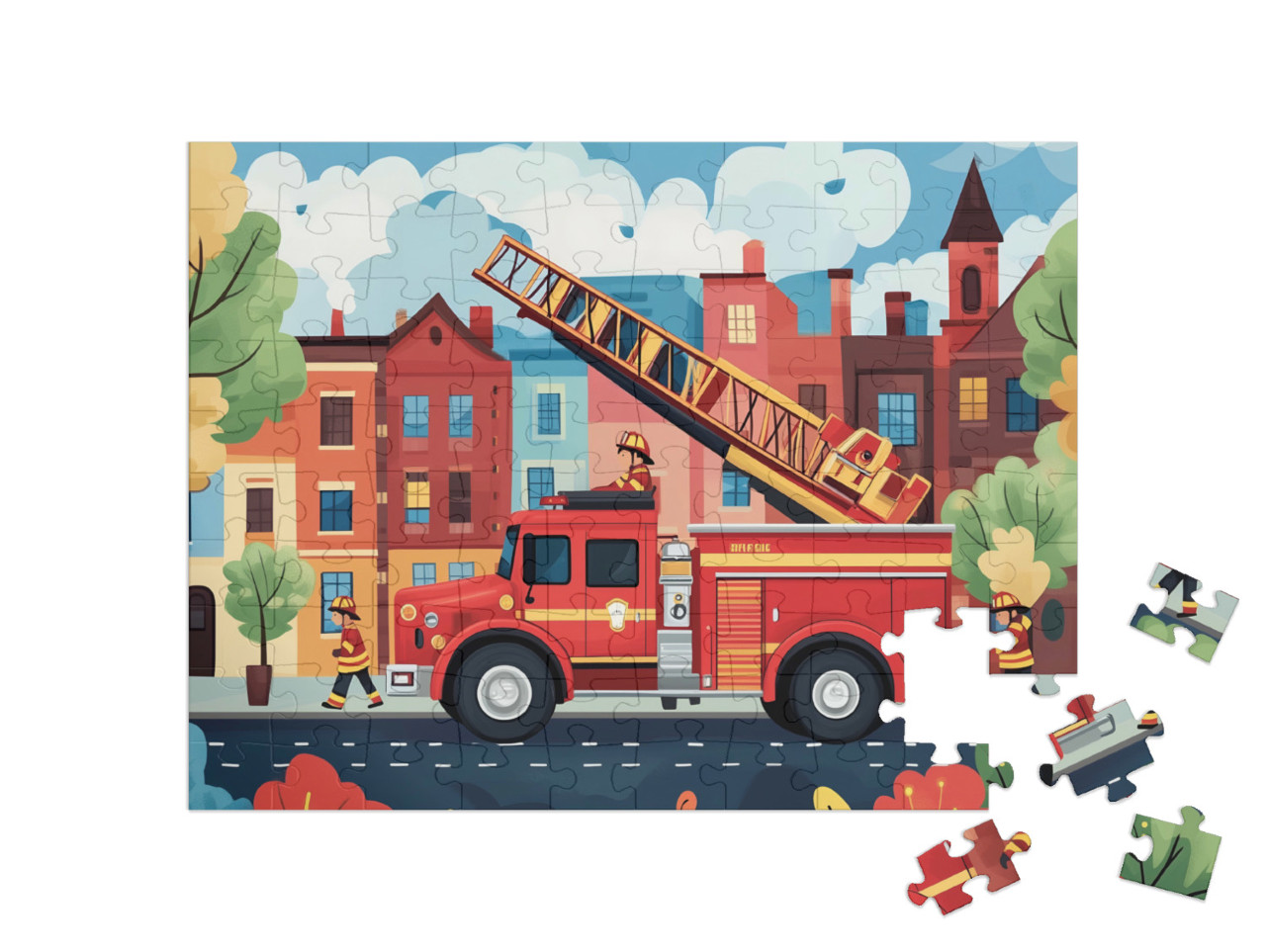 Puzzel 100 stukjes „Brandweeractie voor de draaischijfladder“
