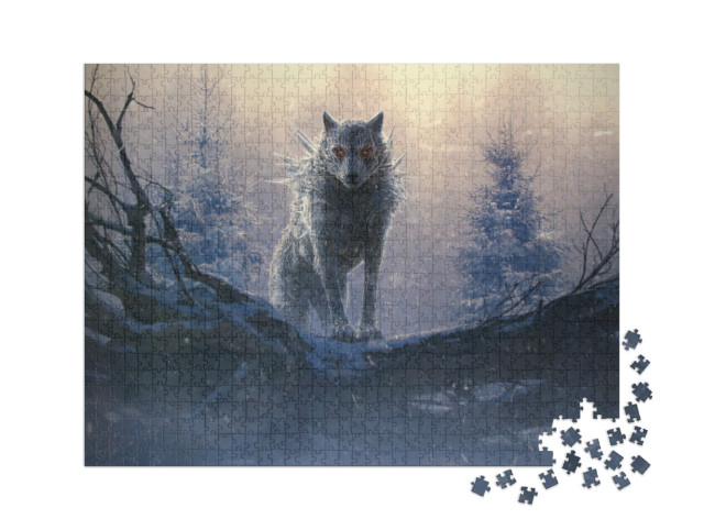 Puzzel 1000 stukjes XXL „Fenrir, de reusachtige ijswolf uit de Noorse mythologie“