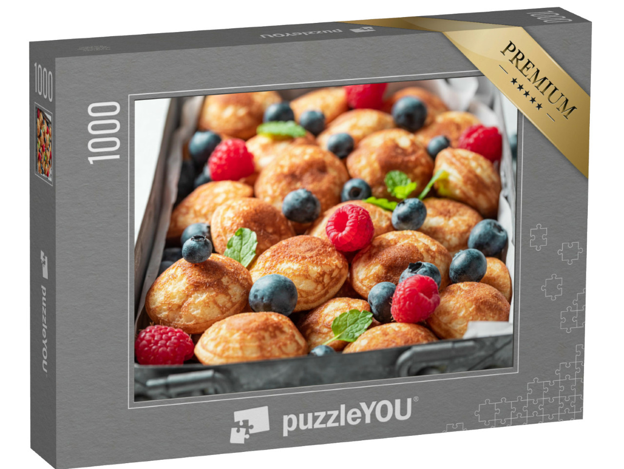 Puzzel 1000 stukjes „Zoete mini-pannenkoekjes "Poffertjes" met fruit“