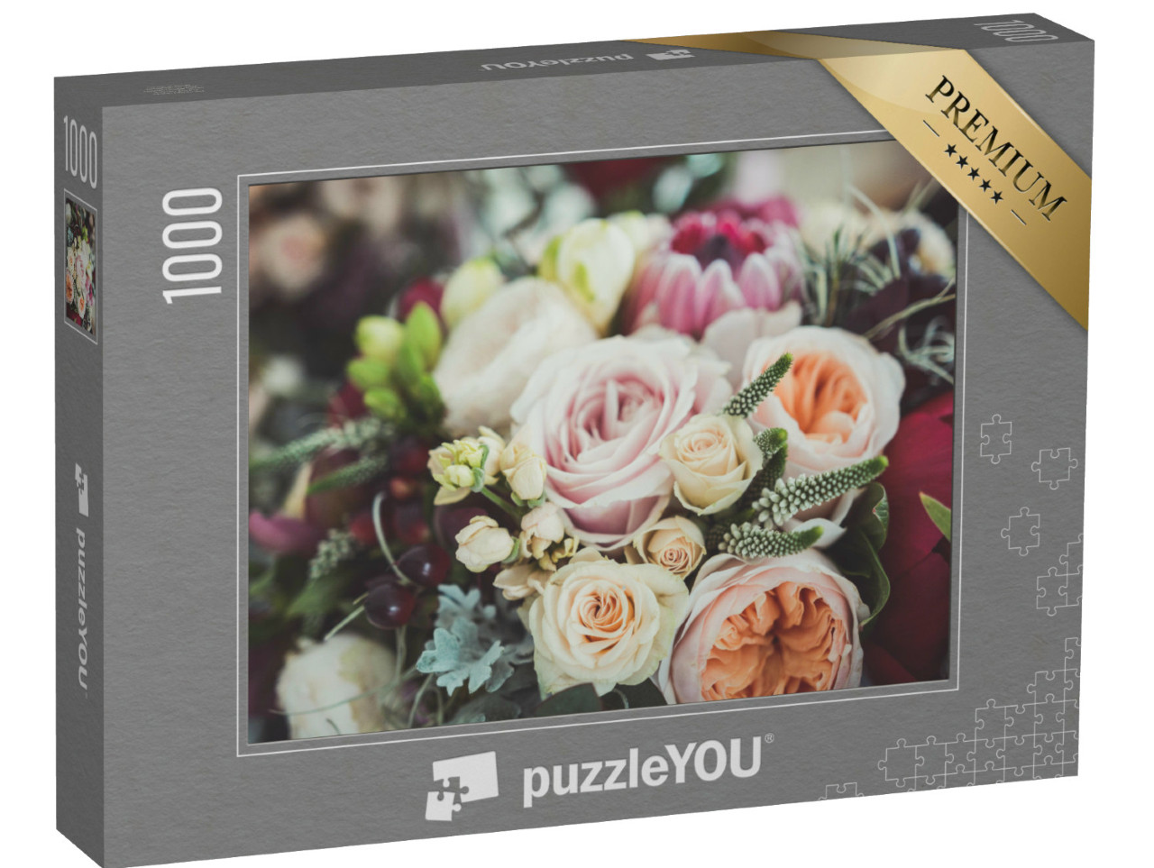 Puzzel 1000 stukjes „Rozen in een bruidsboeket“