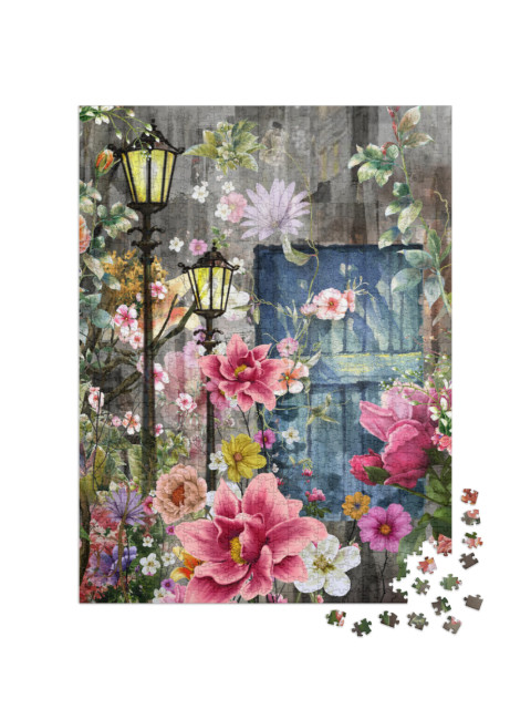 Puzzel 1000 stukjes „De bloesems van de lente in het licht van lantaarns“