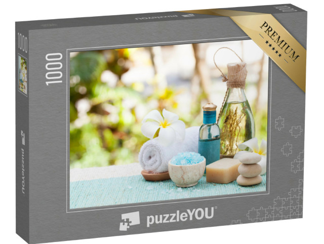 Puzzel 1000 stukjes „Stilleven met etherische olie, zout en stenen“