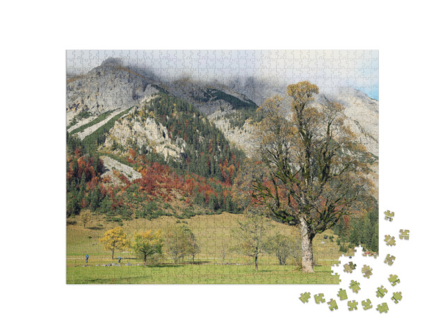 Puzzel 1000 stukjes „Karwendelgebergte in herfsttooi bij het natuurmonument Großer Ahornboden, Oostenrijk“