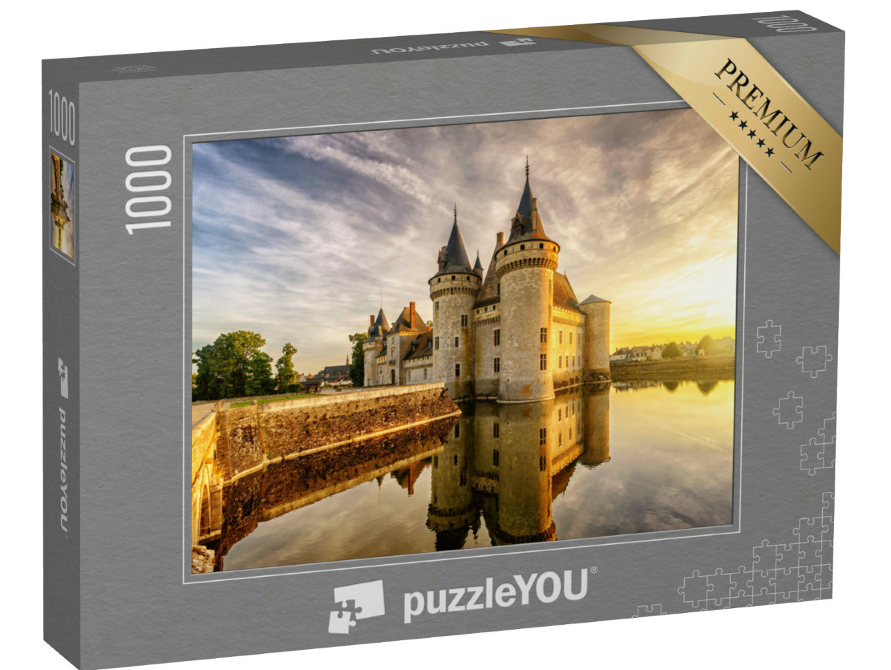 Puzzel 1000 stukjes „Chateau de Sully-sur-Loire bij zonsondergang“