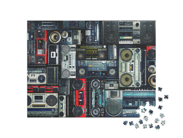 Puzzel 1000 stukjes „Vintage muur vol radioboomboxen uit de jaren 80“