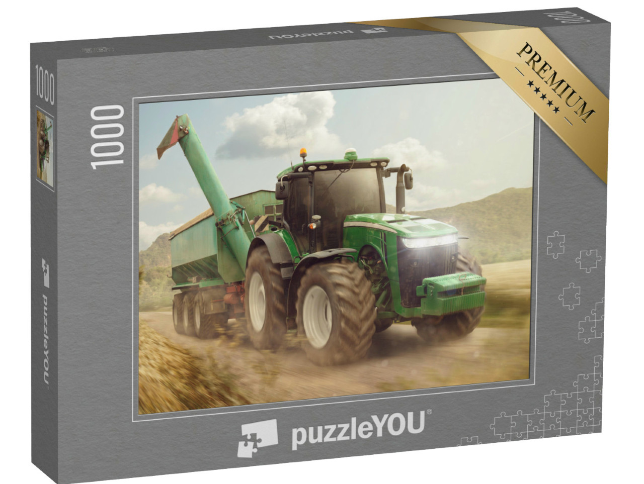 Puzzel 1000 stukjes „Tractor met aanhanger op een landweggetje“