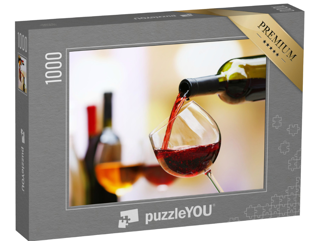 Puzzel 1000 stukjes „Rode wijn stroomt in een wijnglas als close-up“