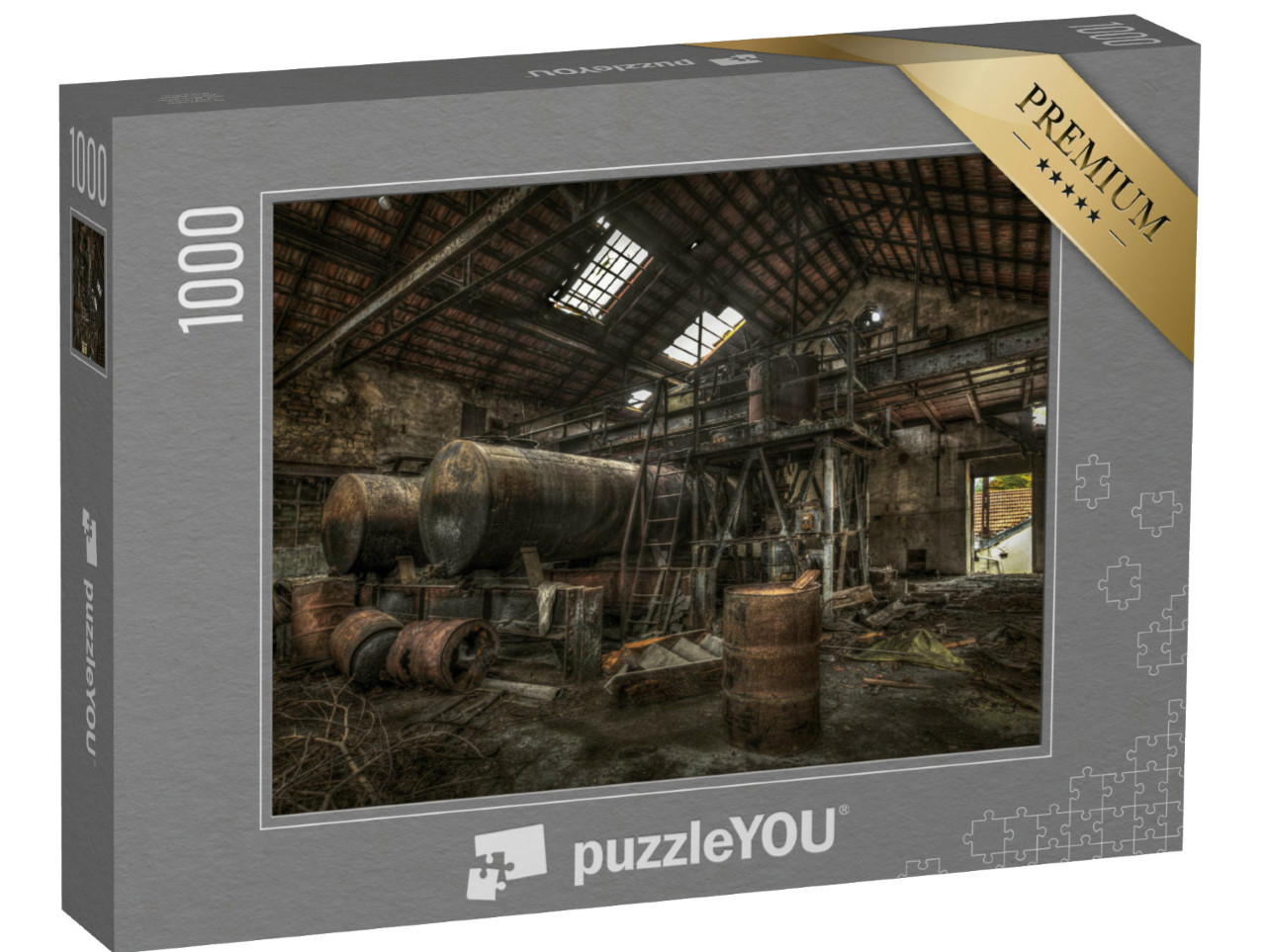 Puzzel 1000 stukjes „Verroeste reservoirs en vaten in een verlaten fabriek“