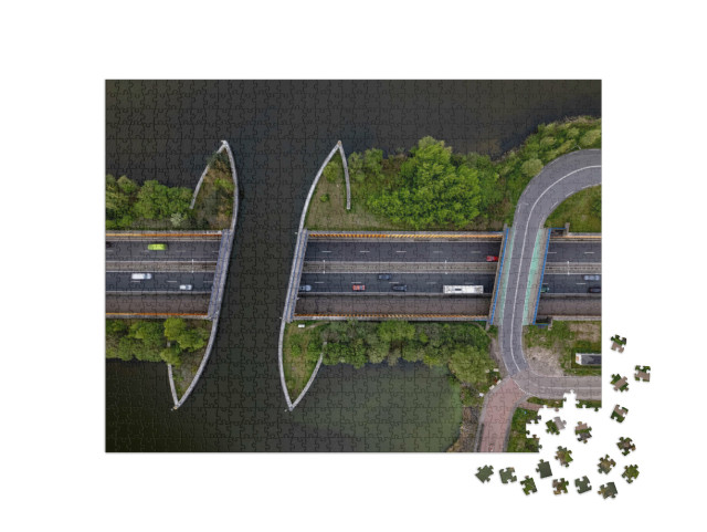 Puzzel 1000 stukjes „Aquaduct Veluwemeer, toont de Nederlandse waterweginfrastructuur voor boten“