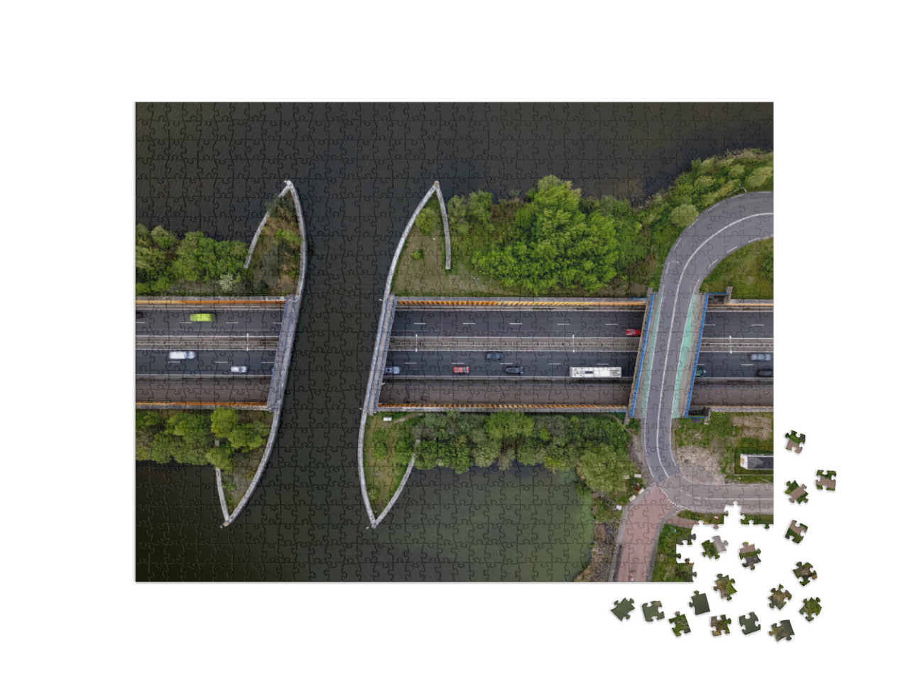 Puzzel 1000 stukjes „Aquaduct Veluwemeer, toont de Nederlandse waterweginfrastructuur voor boten“