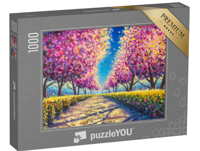 Puzzel 1000 stukjes „Olieverfschilderij: Sakura, de Japanse kersenbloesem“