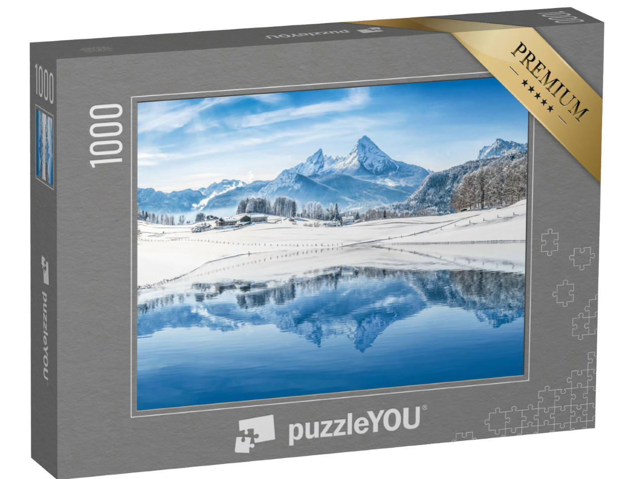 Puzzel 1000 stukjes „Dromerig winterlandschap van de Alpen: Panorama van besneeuwde toppen“