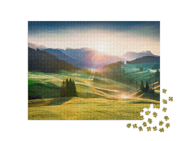 Puzzel 1000 stukjes „Alpe di Siusi in de provincie Bolzano, Zuid-Tirol“