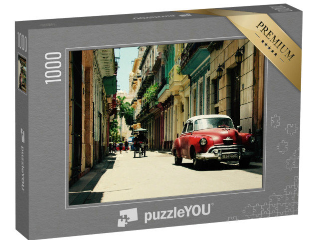 Puzzel 1000 stukjes „Rode oldtimer in de straten van Havana, Cuba“