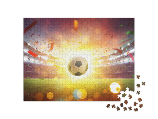 Puzzel 1000 stukjes „Drijvende voetbal in het voetbalstadion abstract“