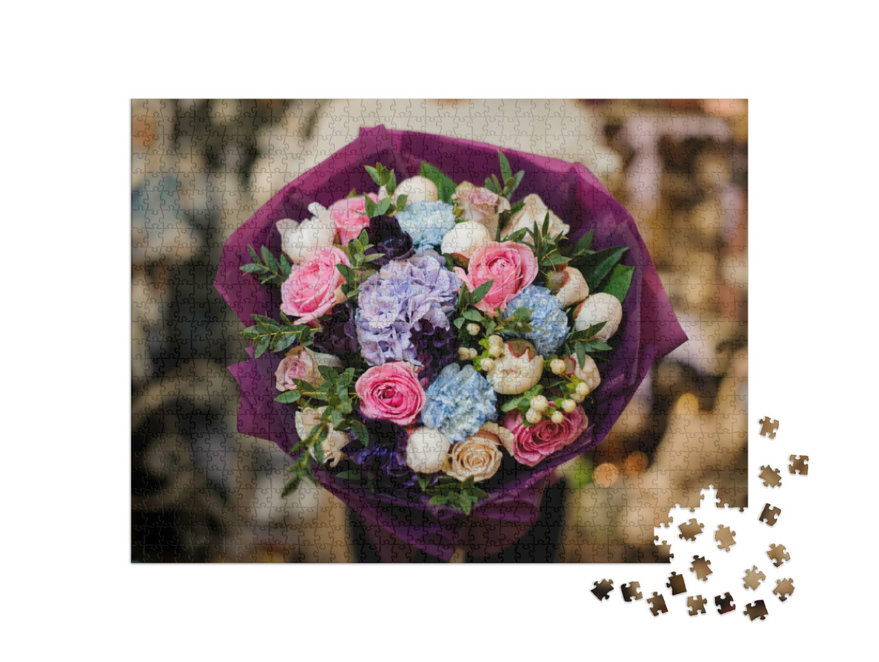 Puzzel 1000 stukjes „Een boeket van hortensia's en pioenen“