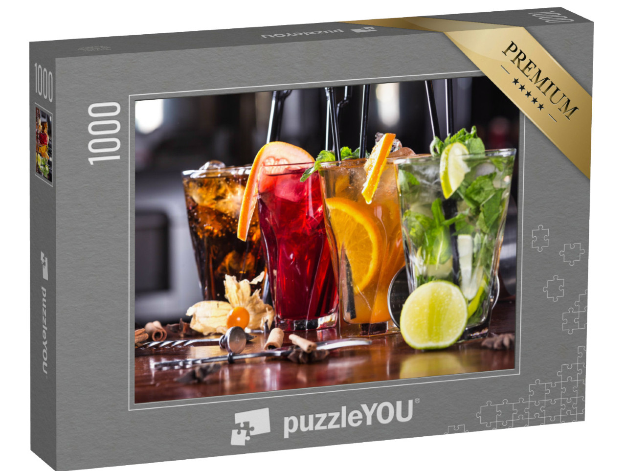 Puzzel 1000 stukjes „Whiskey-cola, mojito, sinaasappelcocktail en aardbeiencocktail“