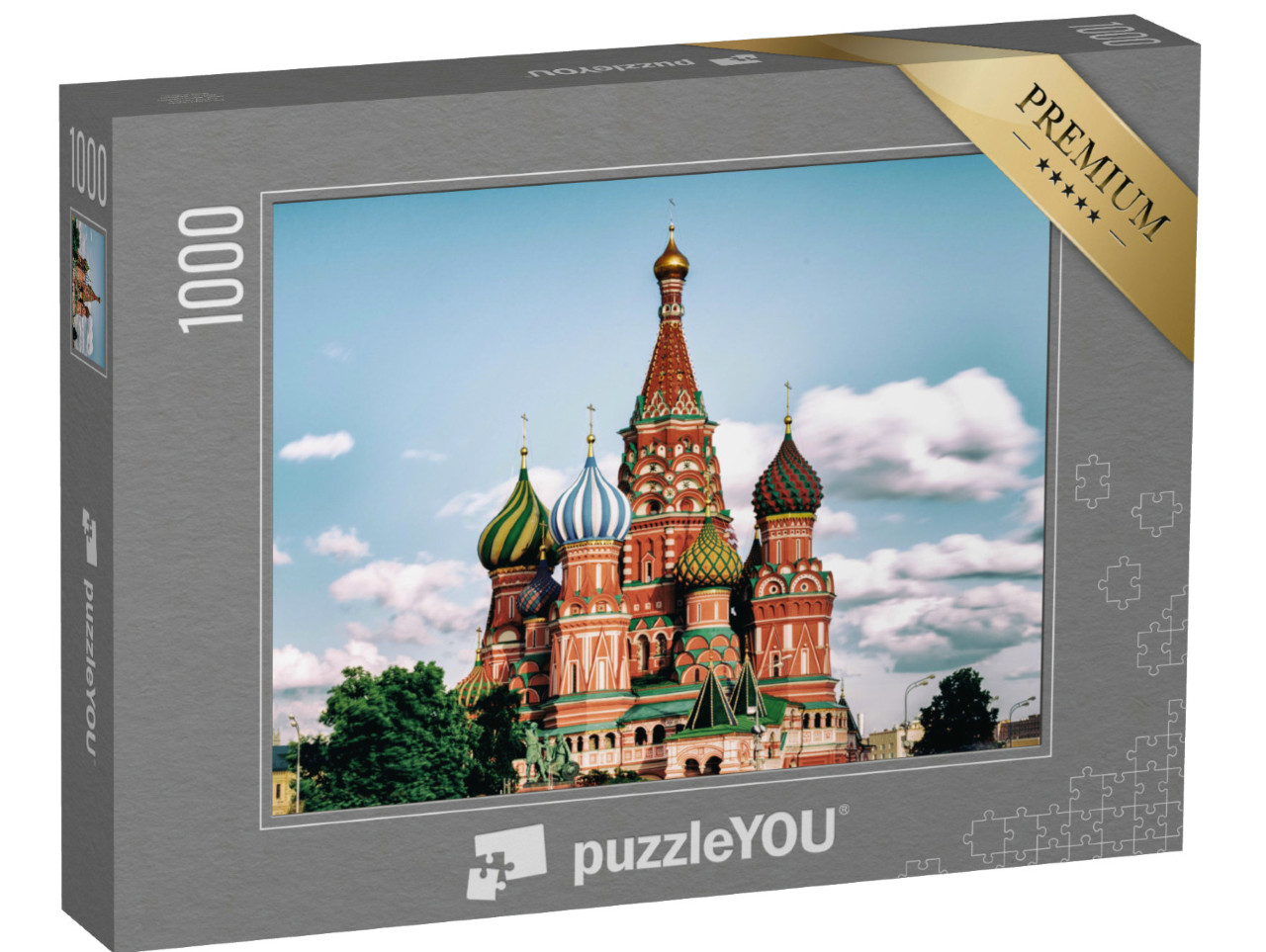 Puzzel 1000 stukjes „Sint-Basiliuskathedraal en Spasskaja-toren op het Rode Plein, Moskou“