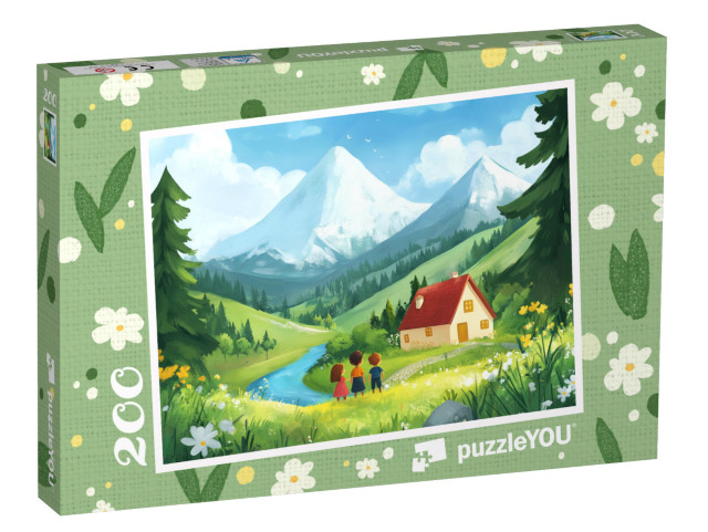Puzzel 200 stukjes „Frisse berglucht en groene weiden“