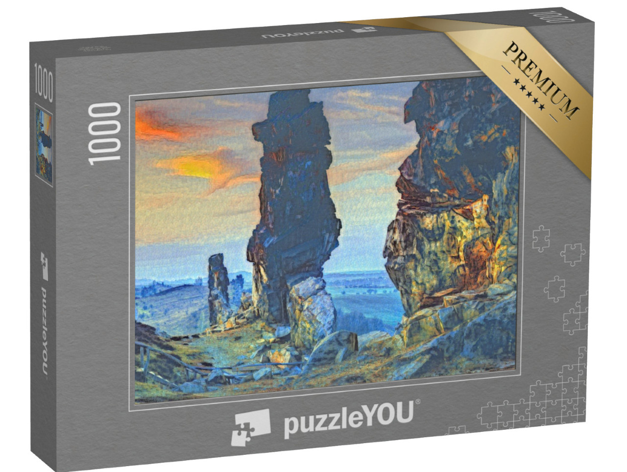 Puzzel 1000 stukjes „in de stijl van Paul-Cezanne - Duivelsmuur in het Harzgebergte, Duitsland“