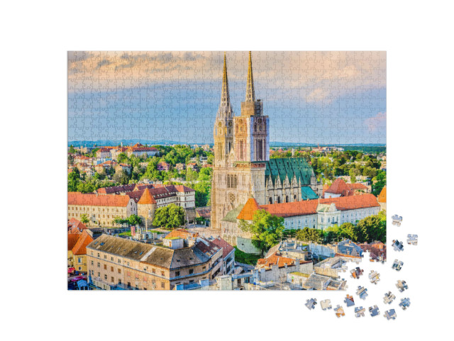 Puzzel 1000 stukjes „Kathedraal van Zagreb: luchtfoto van Kroatië“