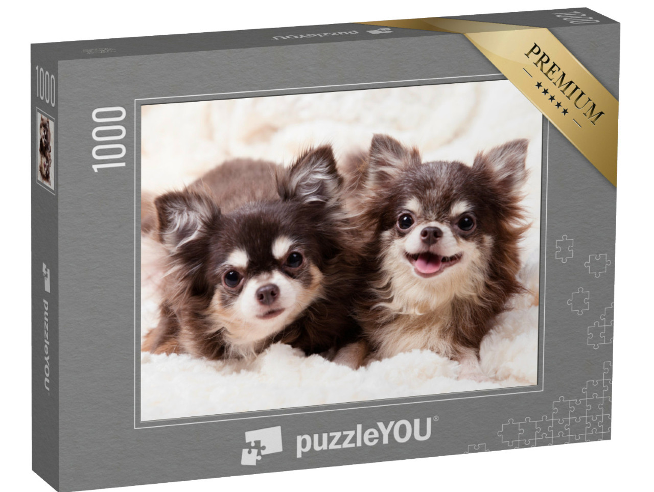 Puzzel 1000 stukjes „Schattige Chihuahua hondjes op een deken“