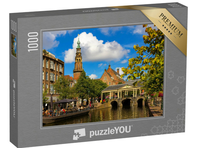 Puzzel 1000 stukjes „Stadsgezicht van Leiden, zicht op het stadhuis en de Heilige Lodewijkkerk“