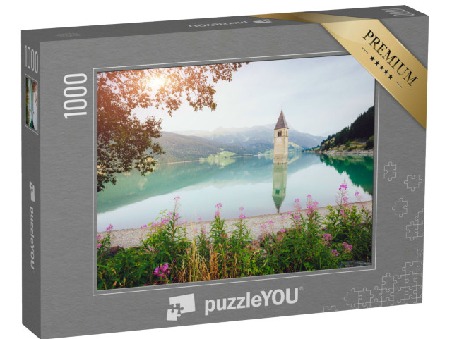 Puzzel 1000 stukjes „De oude klokkentoren van de kerk van Curon Venosta“