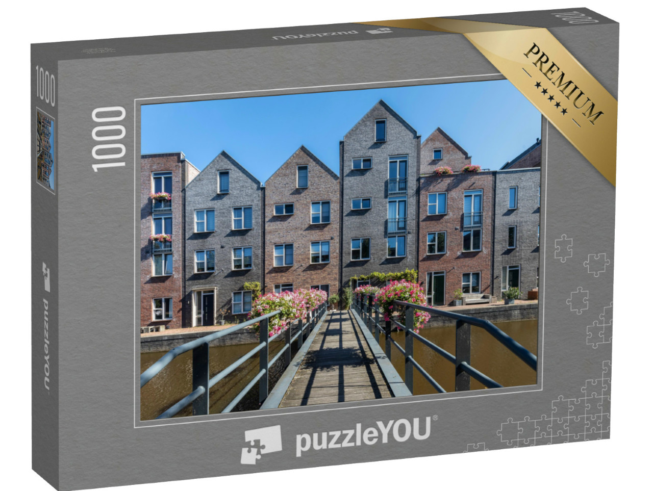 Puzzel 1000 stukjes „Moderne huizen langs de gracht in de nieuwe wijk Vathorst in Amersfoort“