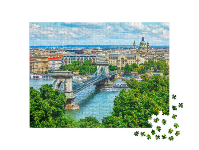 Puzzel 1000 stukjes „Kettingbrug over de Donau in Boedapest, Hongarije“