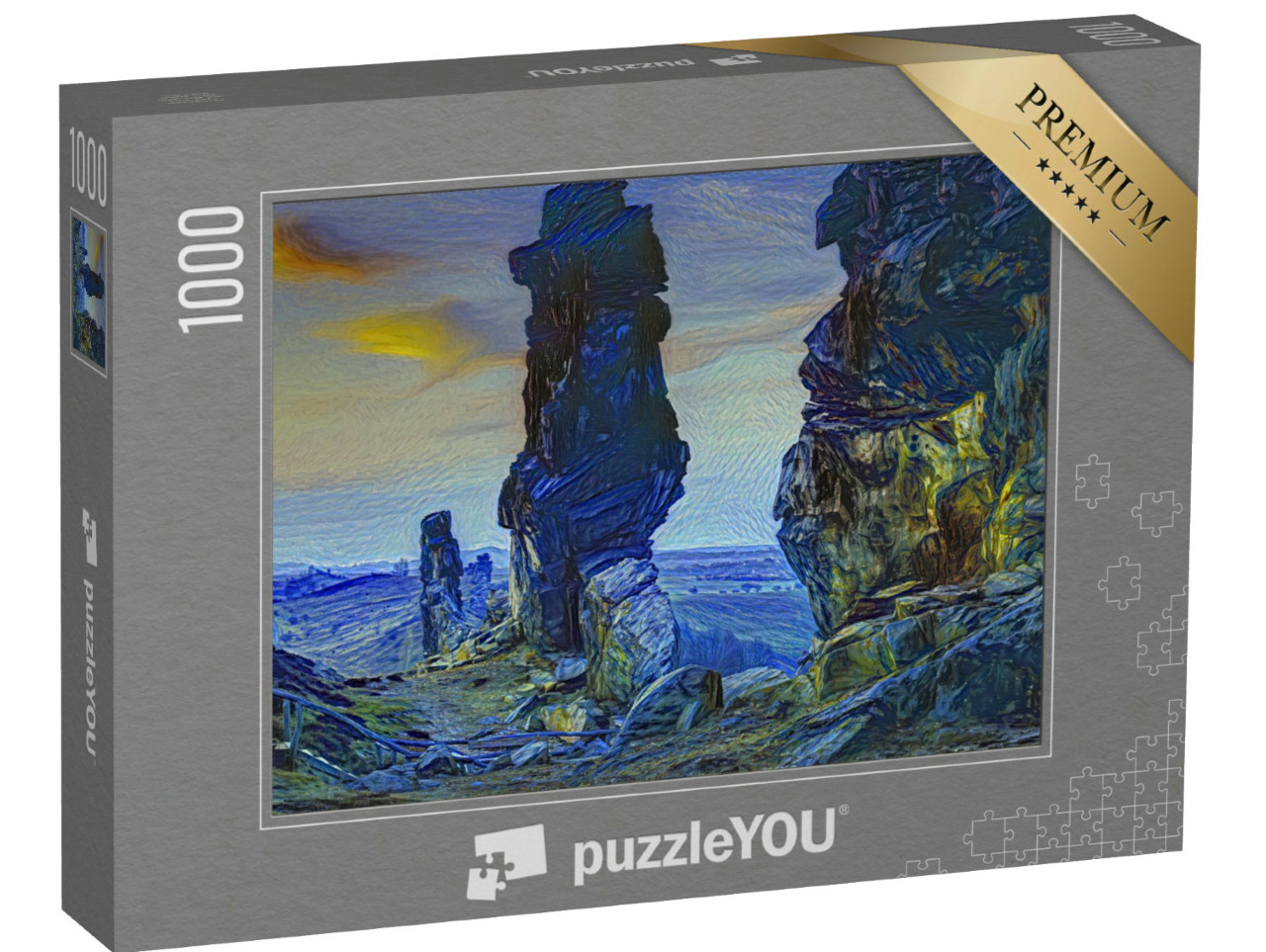 Puzzel 1000 stukjes „in de kunststijl van van Gogh, Sterrennacht - Duivelsmuur in het Harzgebergte, Duitsland“