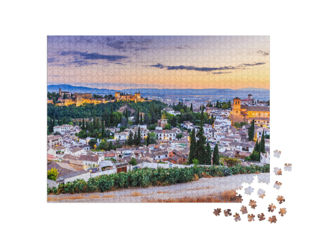 Puzzel 1000 stukjes „Alhambra bij schemering, Granada, Spanje“