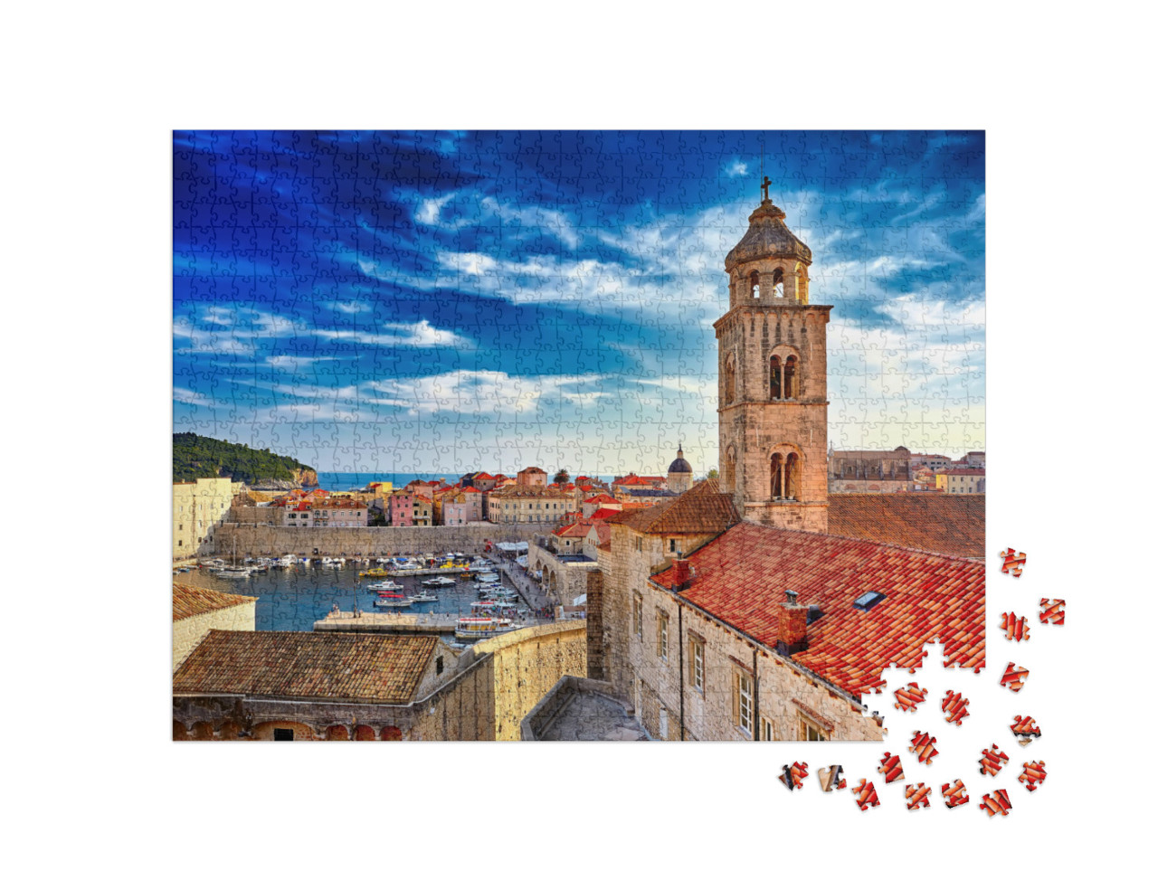 Puzzel 1000 stukjes „Oude stad Dubrovnik bij zonsondergang, Kroatië“